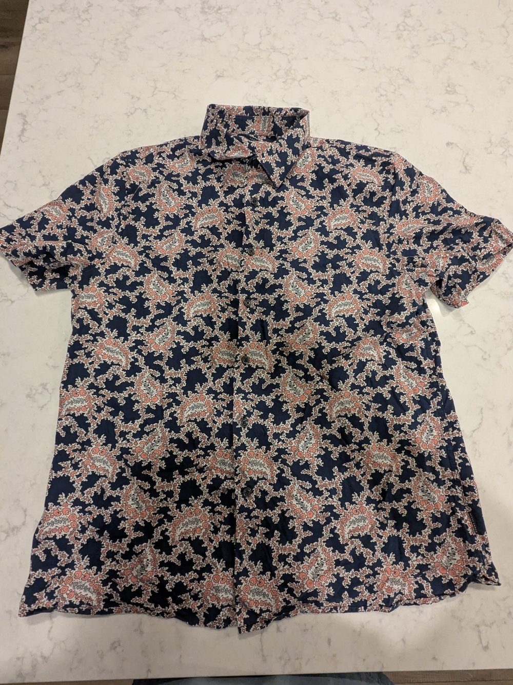 Perry Ellis Floral Short Sleeve Shirt in Blue & Pink Large